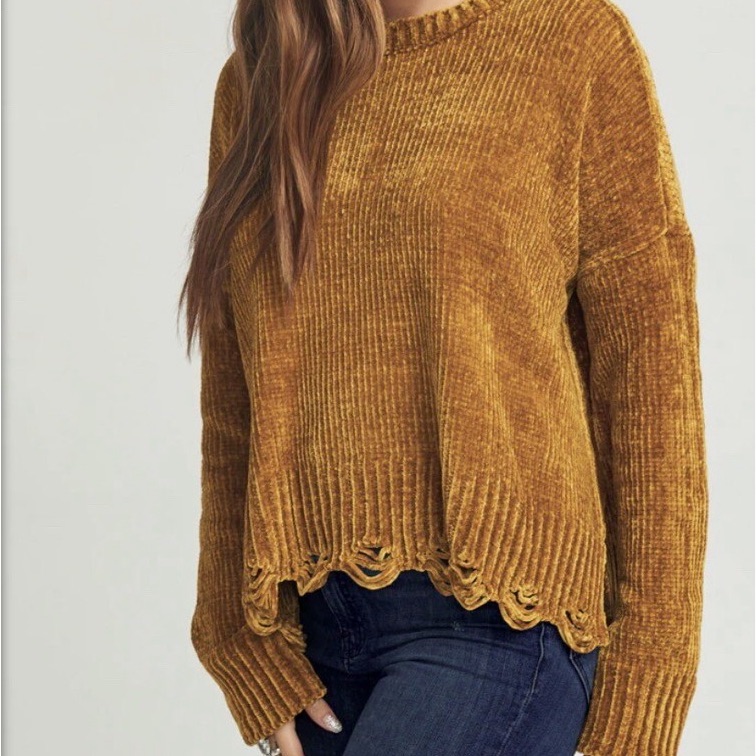Show Me Your Mumu Ochre Chenille Knit Fawn Sweater Oversized Small